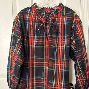 J. Crew Black Tartan Plaid Blouse Size M